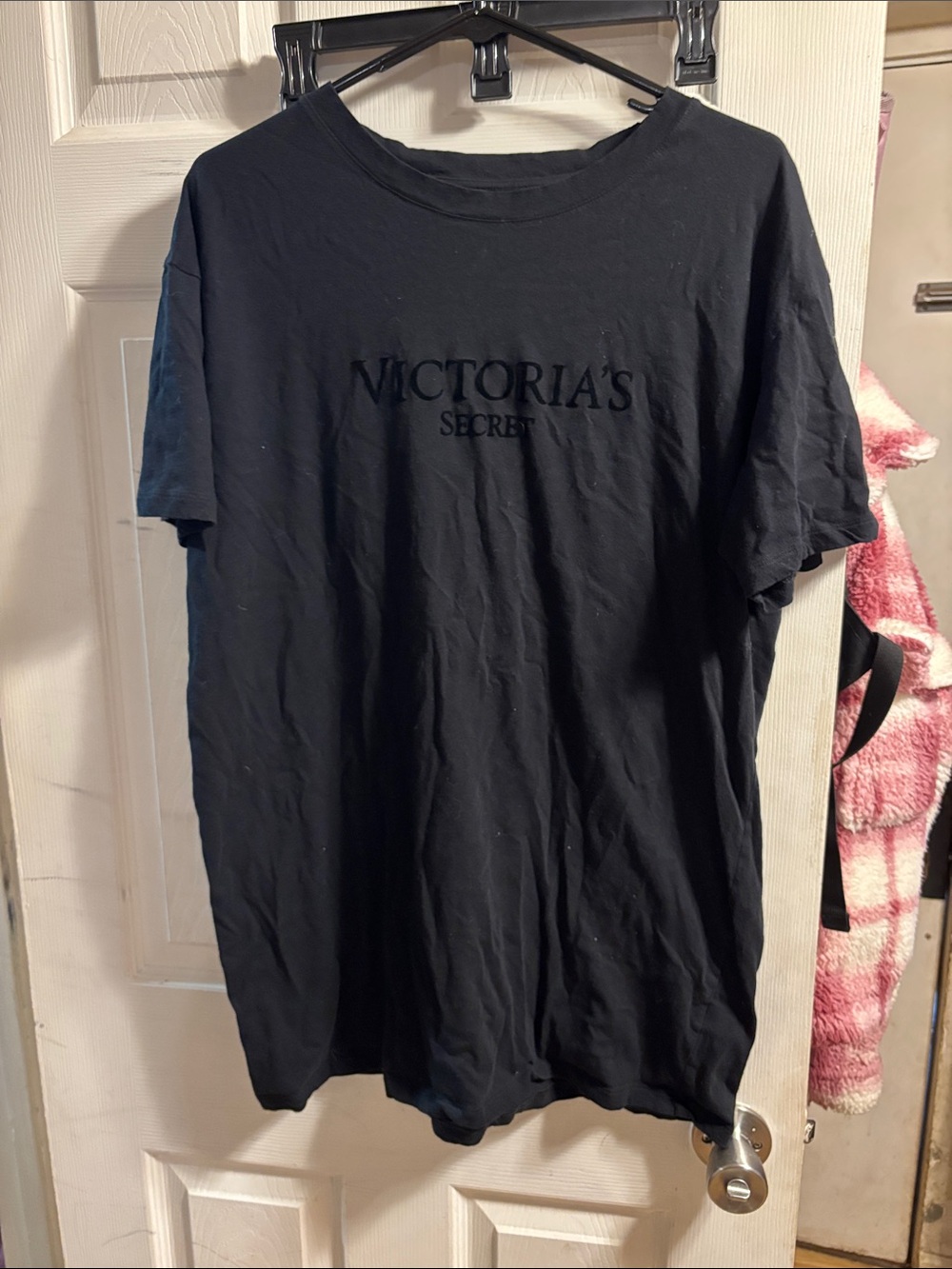 Victoria's Secret Black Logo Short Sleeve sleep Tee - Embroidered Script